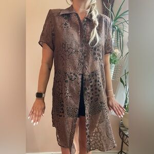 Vintage 90’s Semi Sheer Animal Print Joseph Ribkoff Short Sleeve Blouse Coverup